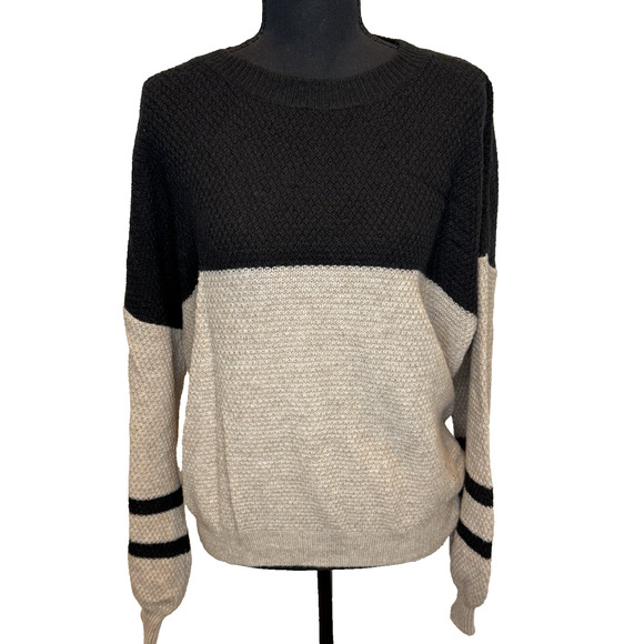 SHEIN Women's Beige/Black Color Block Crew Neck Sweater Size Large - Picture 2 of 6